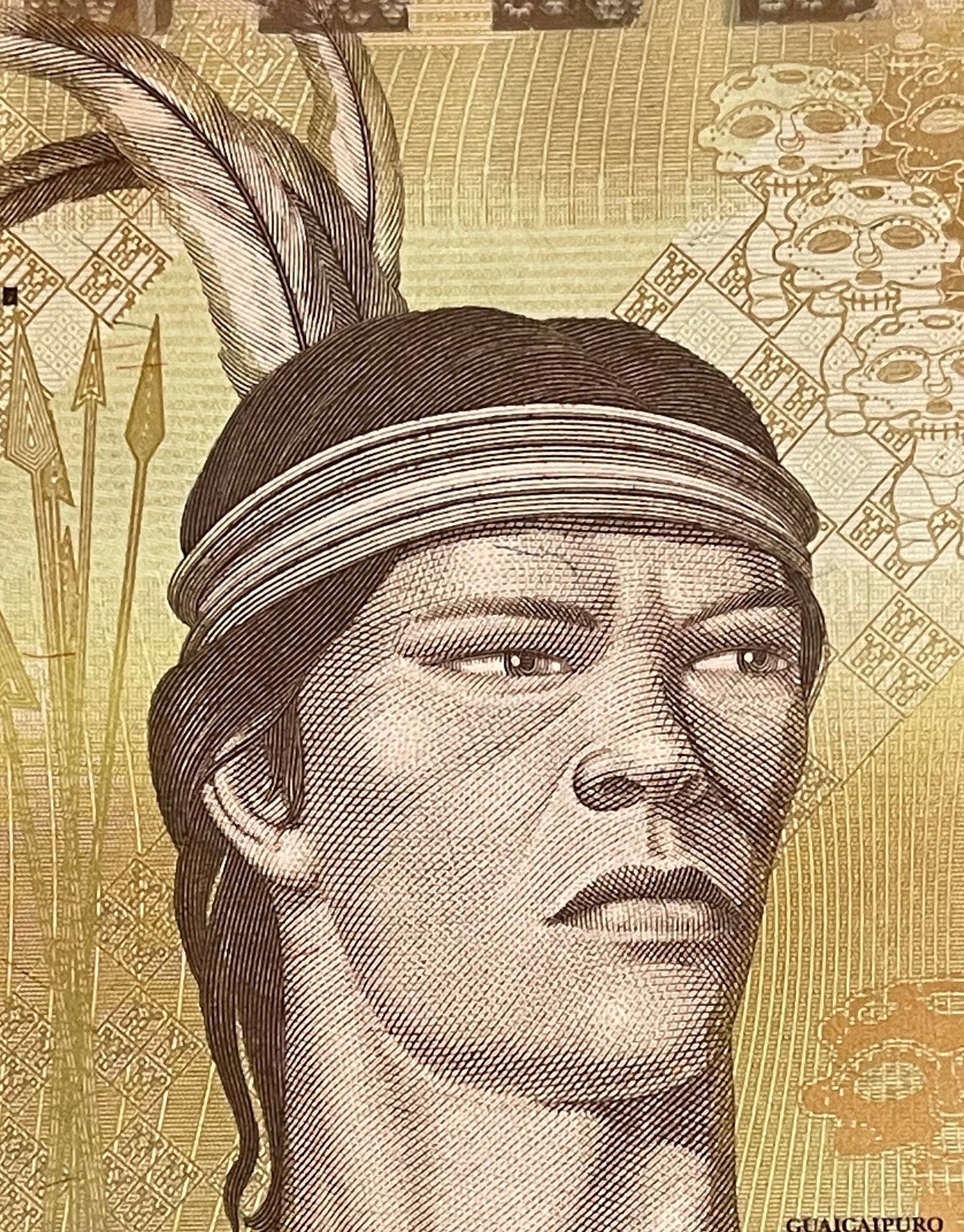 Harpy Eagle & Cacique Guaicaipuro 2000 Bolivares Venezuela Authentic Banknote for Jewelry and Collage (Tepuis) 2016 (Indigenous Resistance)