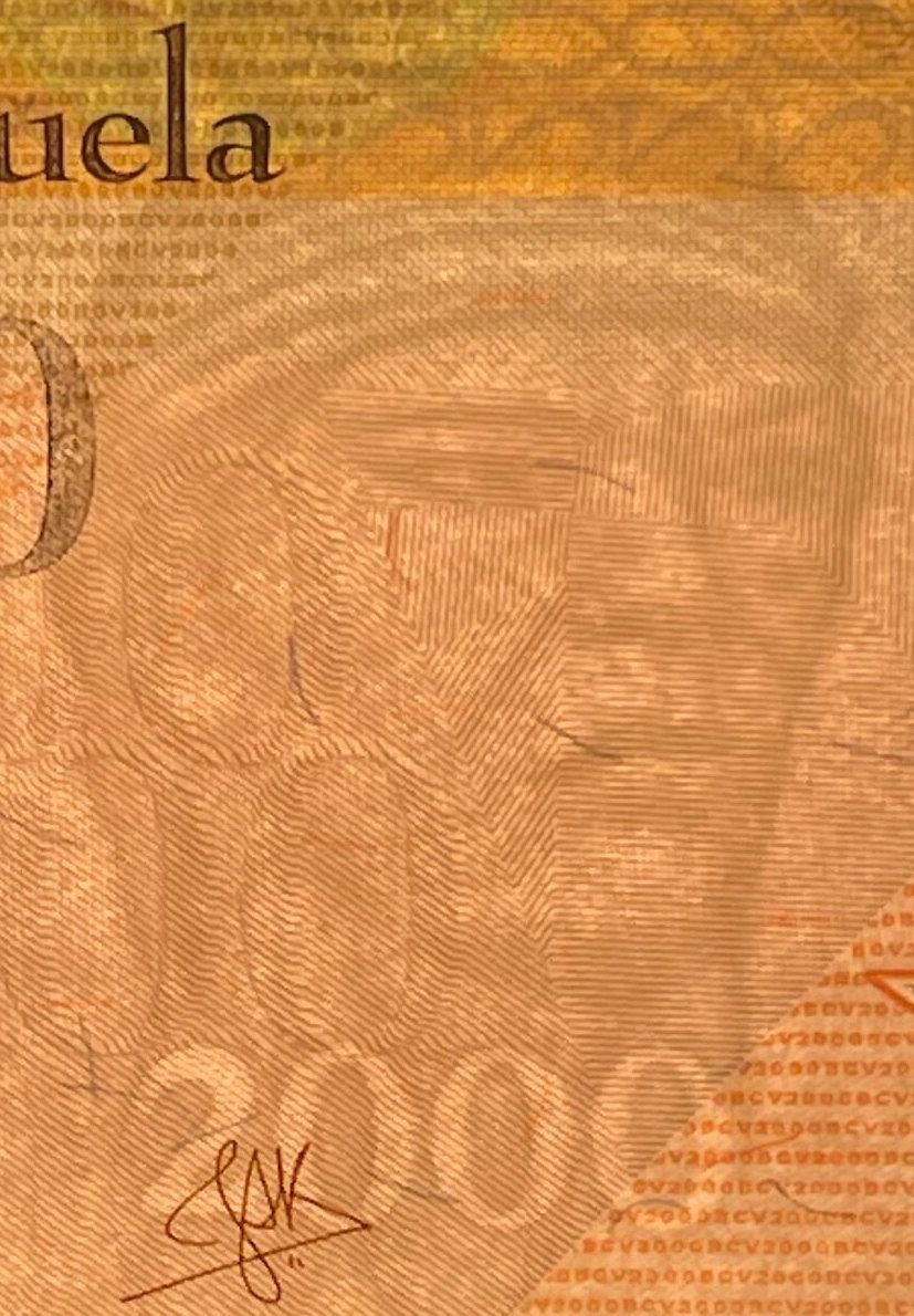 Harpy Eagle & Cacique Guaicaipuro 2000 Bolivares Venezuela Authentic Banknote for Jewelry and Collage (Tepuis) 2016 (Indigenous Resistance)