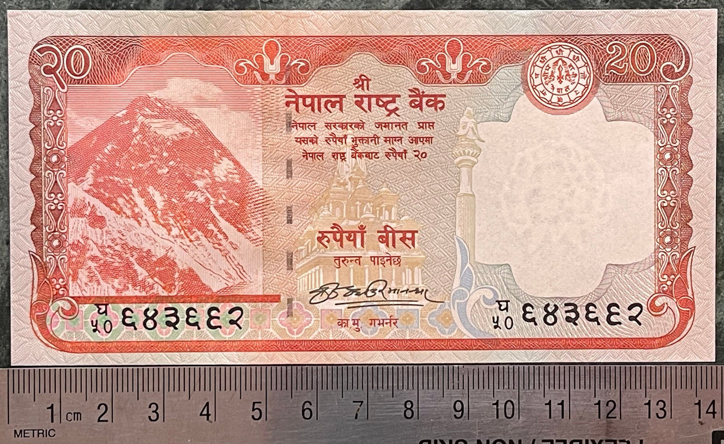 Sambar Deer; Flying Garuda; Krishna Mandir Temple; Mt Everest; Rhododendron 20 Rupees Nepal Authentic Banknote Money for Collage