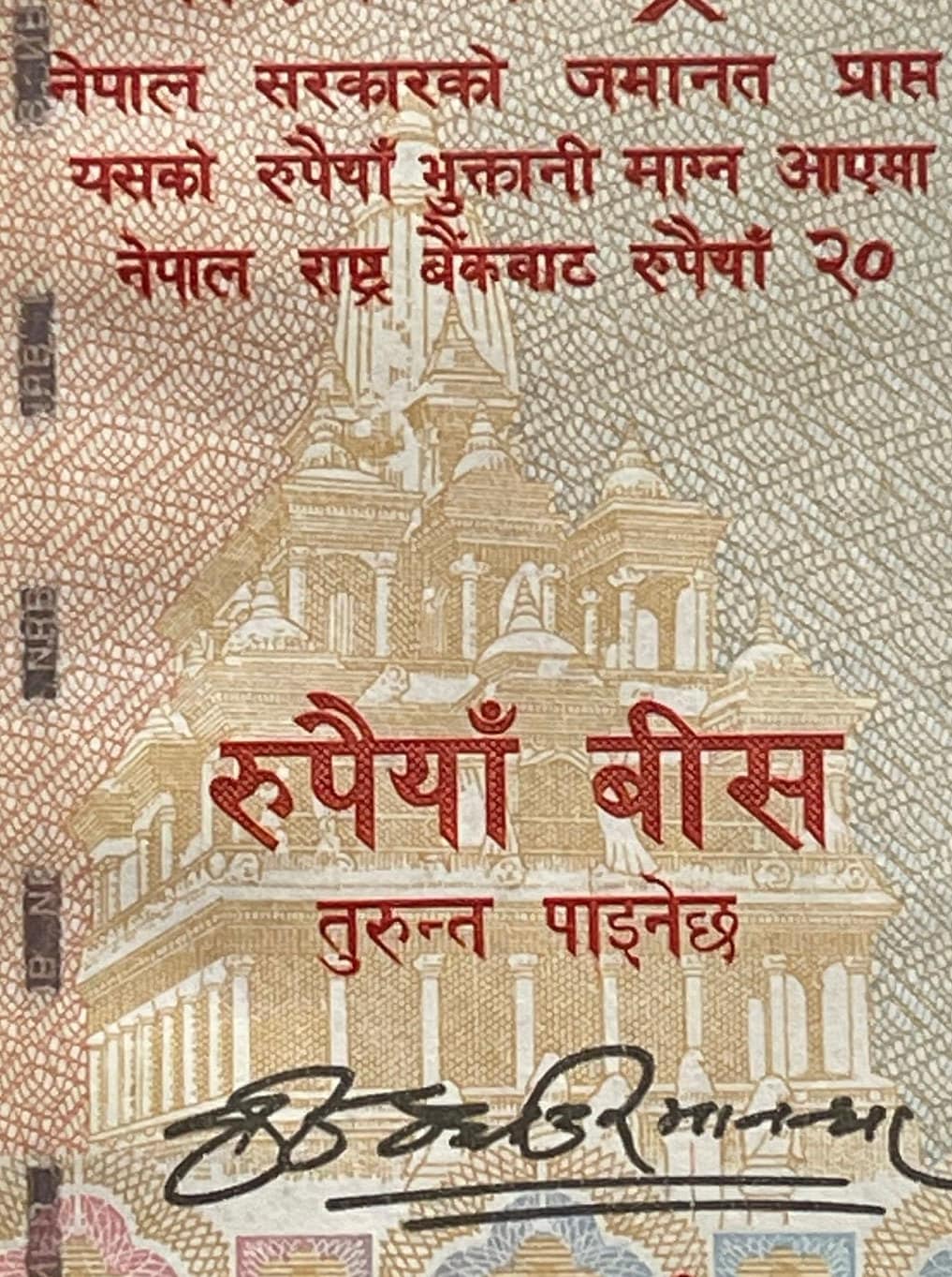 Sambar Deer; Flying Garuda; Krishna Mandir Temple; Mt Everest; Rhododendron 20 Rupees Nepal Authentic Banknote Money for Collage