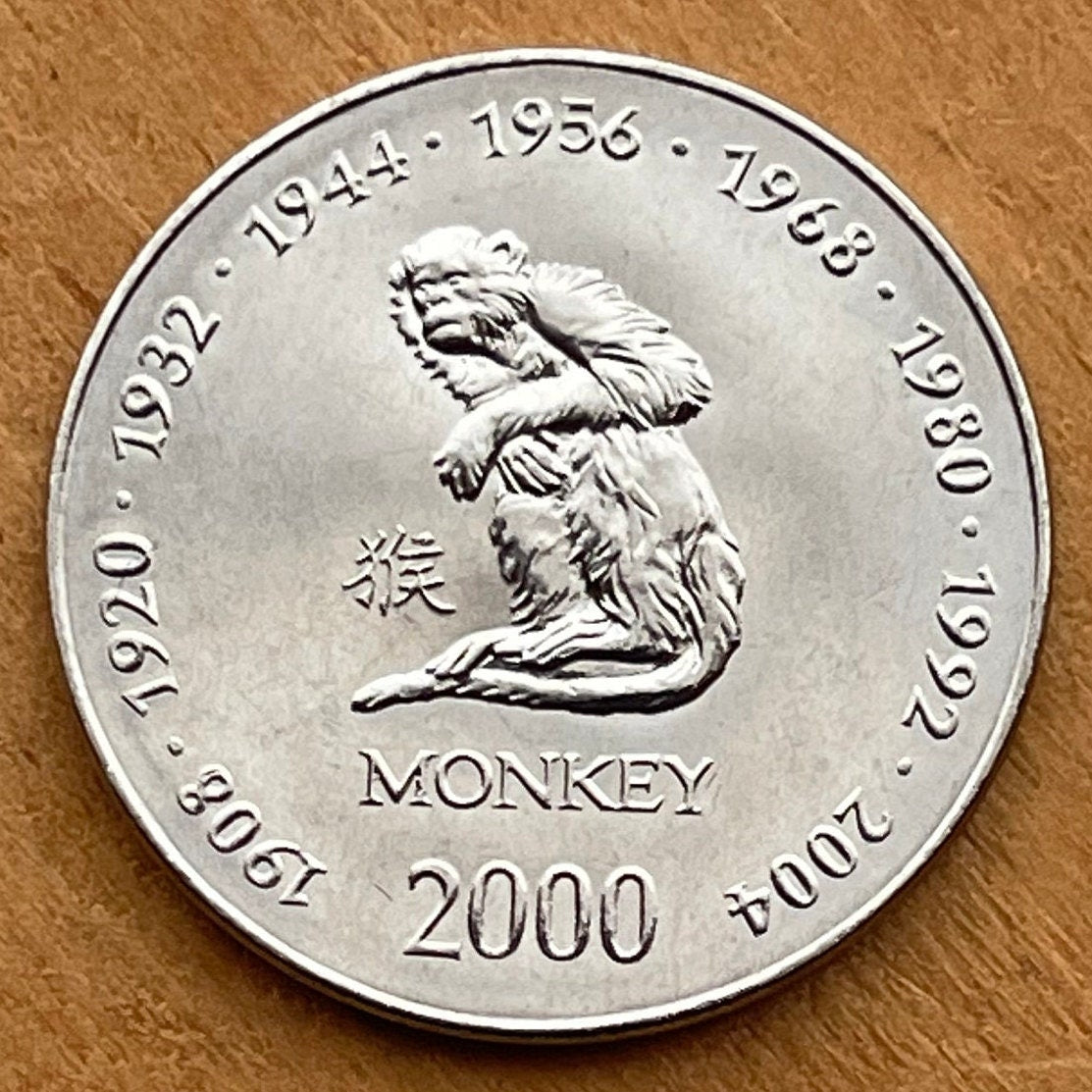 Year of the Monkey Chinese Zodiac 10 Shillings Somalia Authentic Coin Money for Jewelry and Craft Making 1968 1980 1992 2004 (Primate)