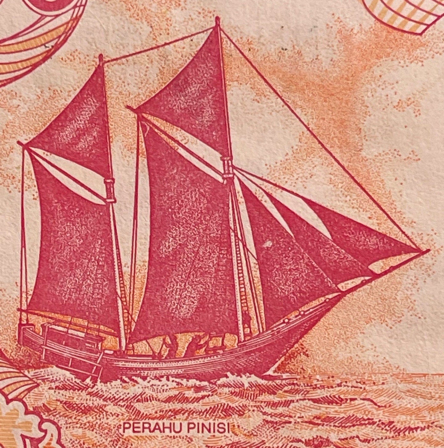 Krakatoa Volcano & Pinisi Sailboat 100 Rupiah Indonesia Authentic Banknote Money for Jewelry and Collage (Garuda) (Volcanic Winter)