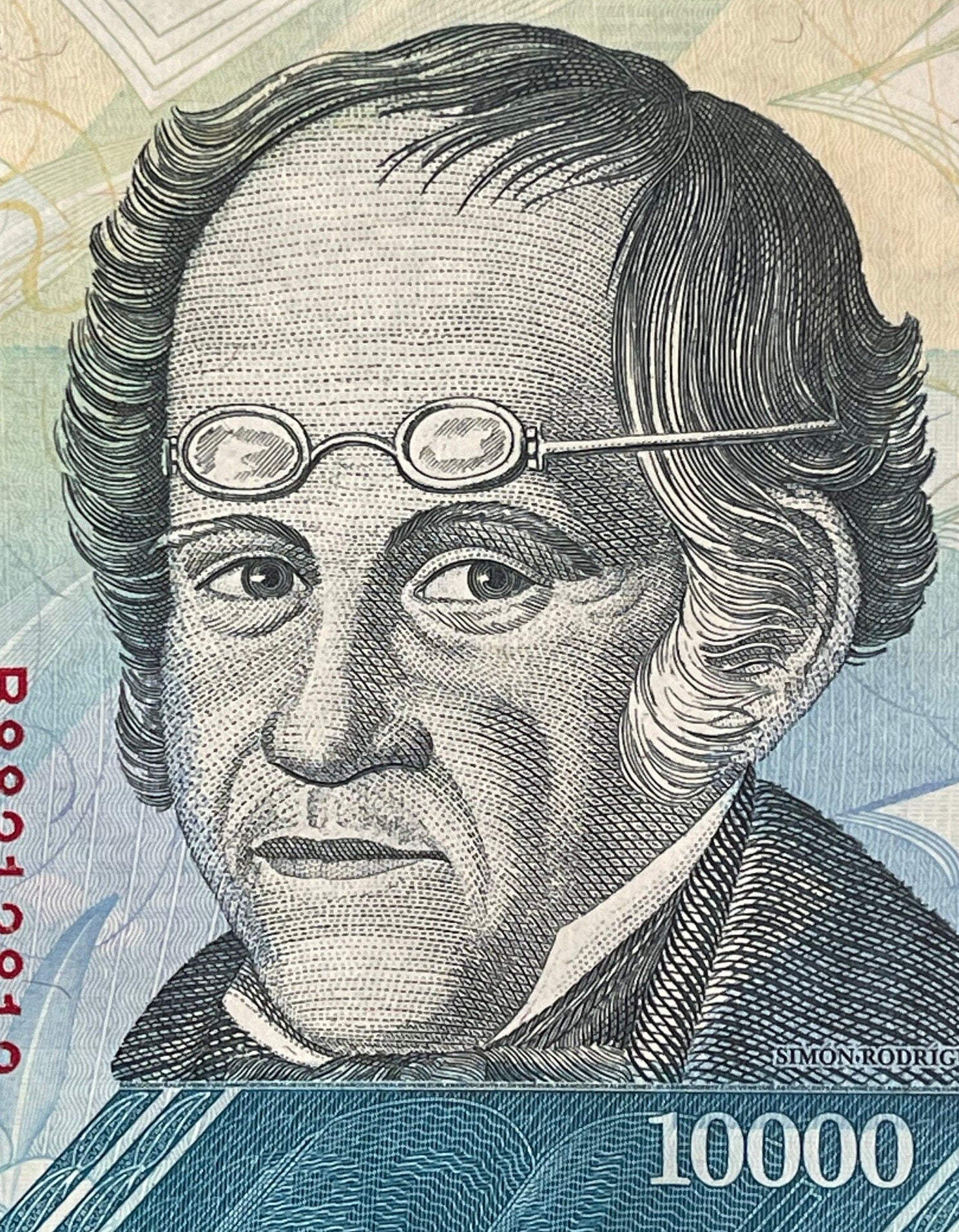 Andean Spectacled Bear & Philosopher Simón Rodríguez 10,000 Bolívares Venezuela Authentic Banknote Money for Jewelry and Collage (Educator)