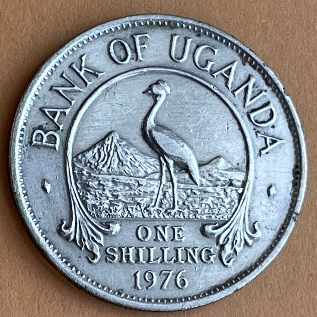 Mountains of the Moon & Crested Crane 1 Shilling Uganda Authentic Coin Money for Jewelry (Rwenzori Mountains) (Nile) (Grateful Dead)