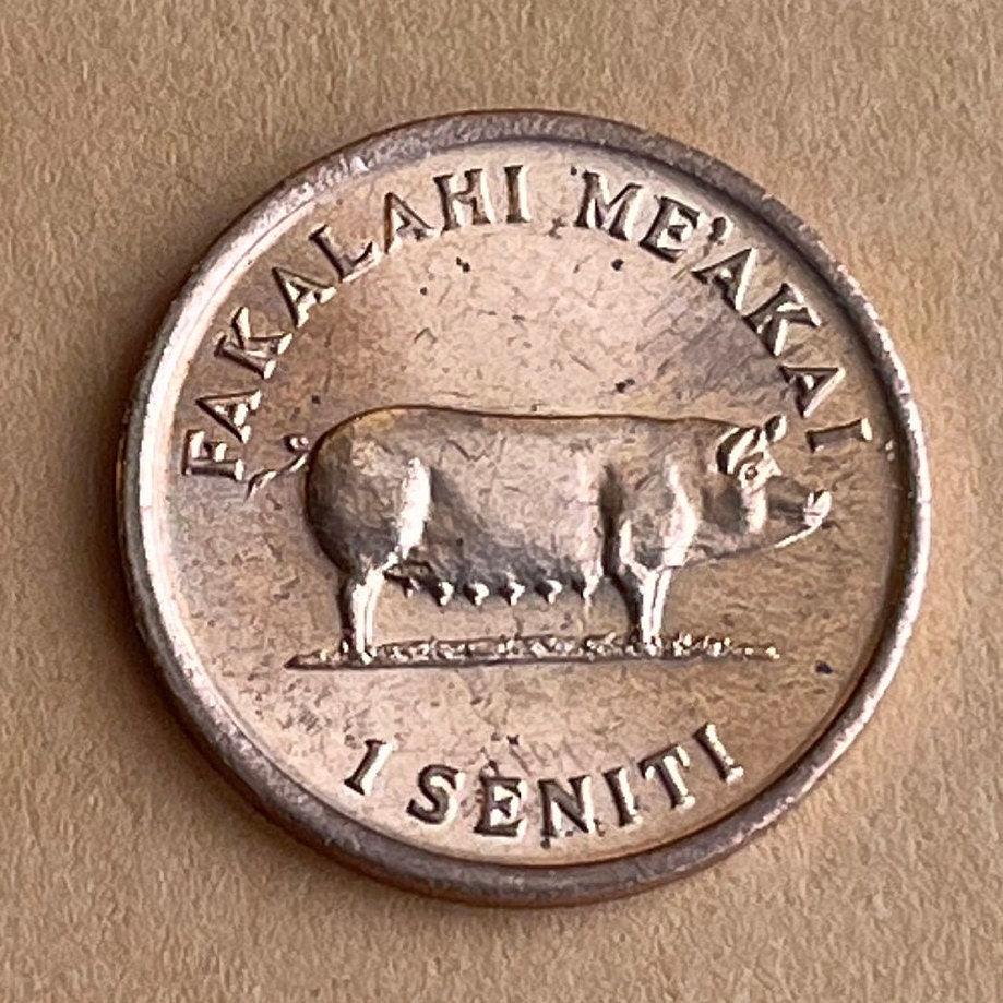 Sow Pig & Ear of Corn 1 Seniti Tonga Authentic Coin Charm for Jewelry and Craft Making (Grow More Food) Fertility Penny (Bacon Ham Pork)