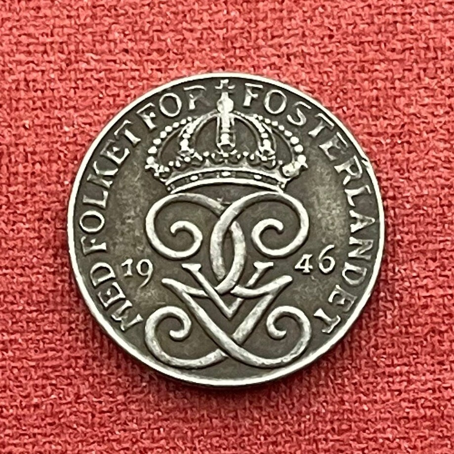 Crowned GGV Monogram 1 Öre (King Gustaf V) & Three Crowns Sweden Authentic Coin Money for Jewelry (Iron Coin) (Kalmar Union)
