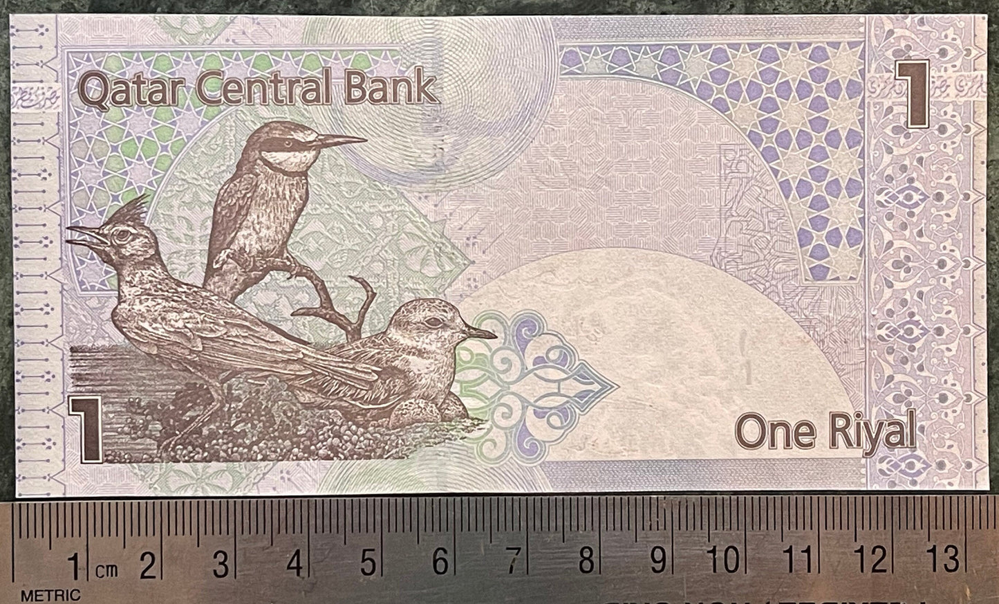 Lark, Bee-Eater, Plover & Sailing Dhow 1 Riyal Qatar Authentic Banknote Money for Jewelry and Collage (Al Jazeera) (Native Birds)