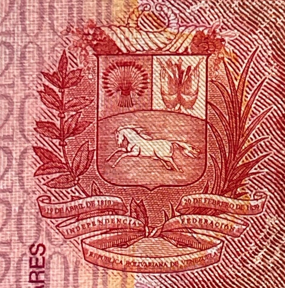 Liberator Simón Bolivar & Red Siskin Finches 20,000 Bolívares Venezuela Authentic Banknote Money for Collage (El Ávila National Park)