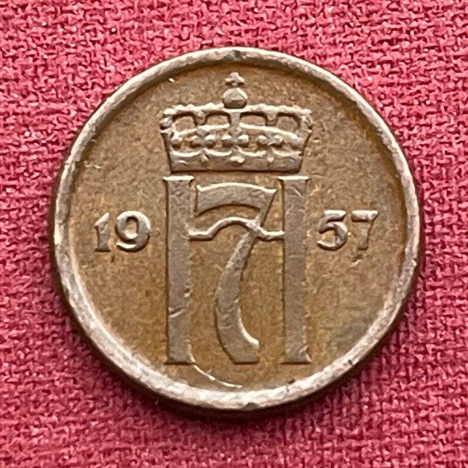 King Haakon 7 Monogram Norway 1 Ore Authentic Coin Charm for Jewelry and Craft Making (Haakon VII) (SMALL)