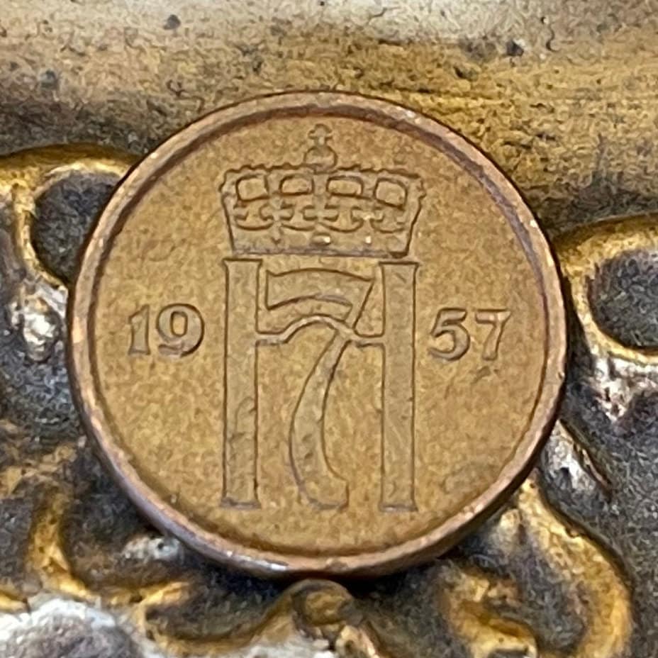 King Haakon 7 Monogram Norway 1 Ore Authentic Coin Charm for Jewelry and Craft Making (Haakon VII) (SMALL)