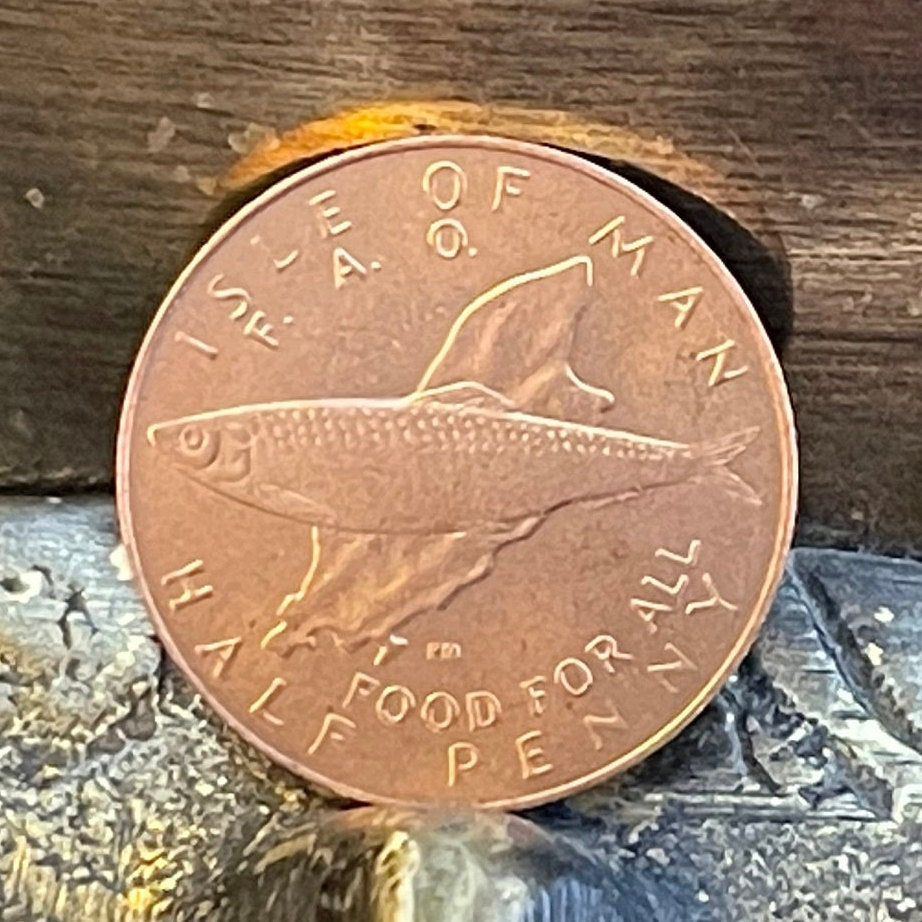 Atlantic Herring on Isle of Man Map Halfpenny Authentic Coin Money for Jewelry and Craft Making