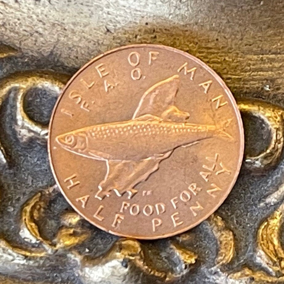 Atlantic Herring on Isle of Man Map Halfpenny Authentic Coin Money for Jewelry and Craft Making