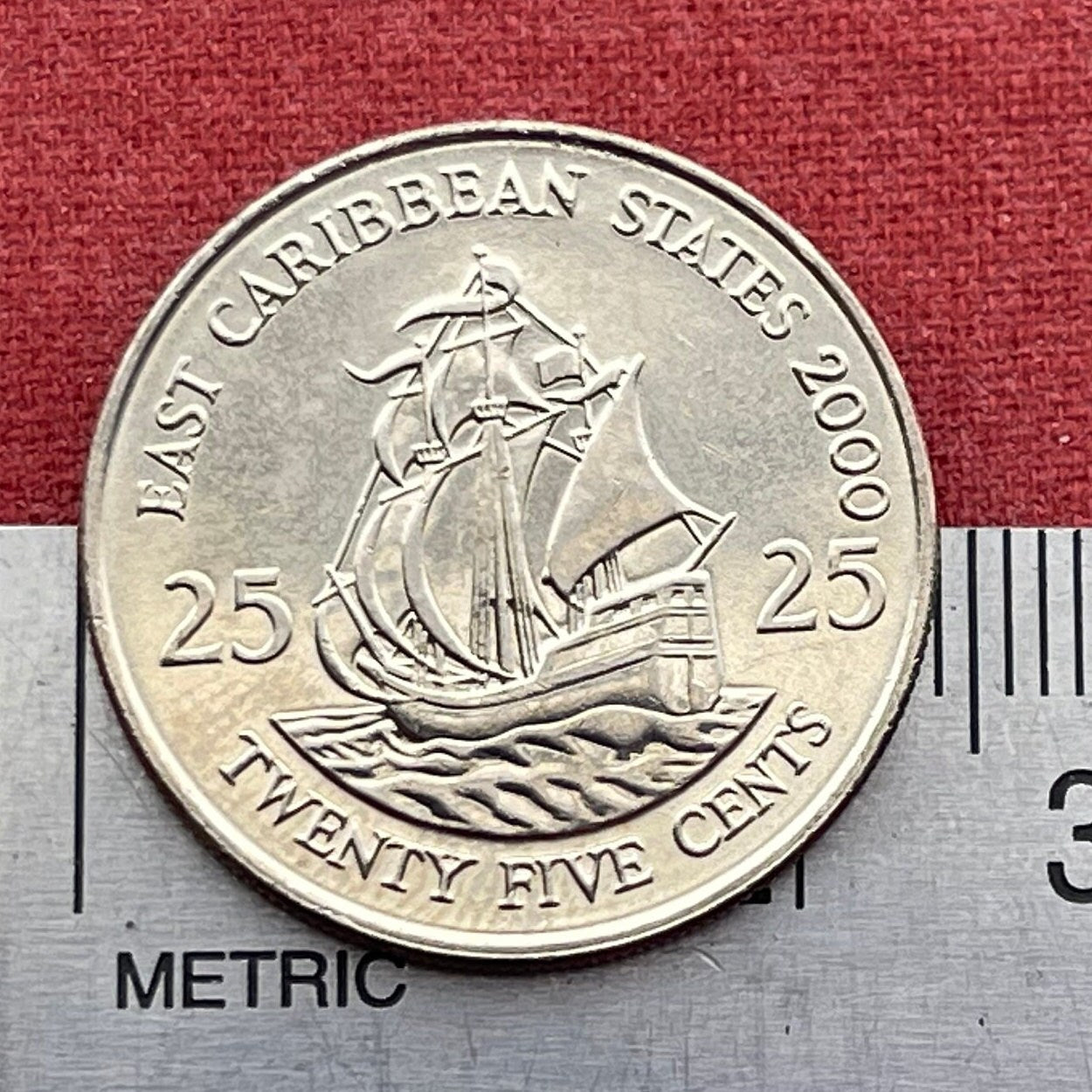 Golden Hind Galleon of Sir Francis Drake 25 Cents East Caribbean States (St Vincent) Authentic Coin Money for Jewelry and Craft Making