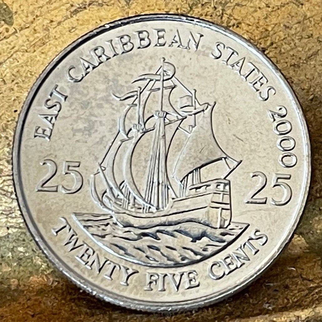 Golden Hind Galleon of Sir Francis Drake 25 Cents East Caribbean States (St Vincent) Authentic Coin Money for Jewelry and Craft Making