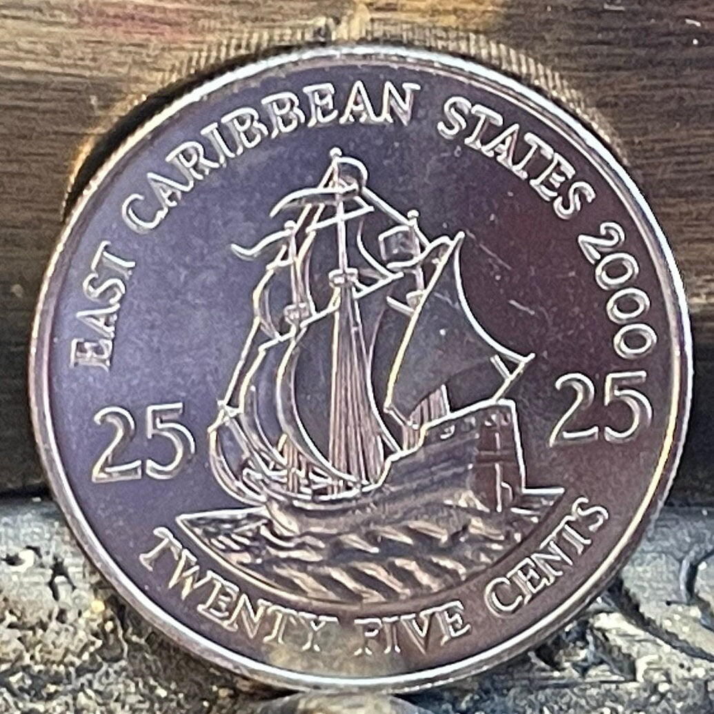 Golden Hind Galleon of Sir Francis Drake 25 Cents East Caribbean States (St Vincent) Authentic Coin Money for Jewelry and Craft Making