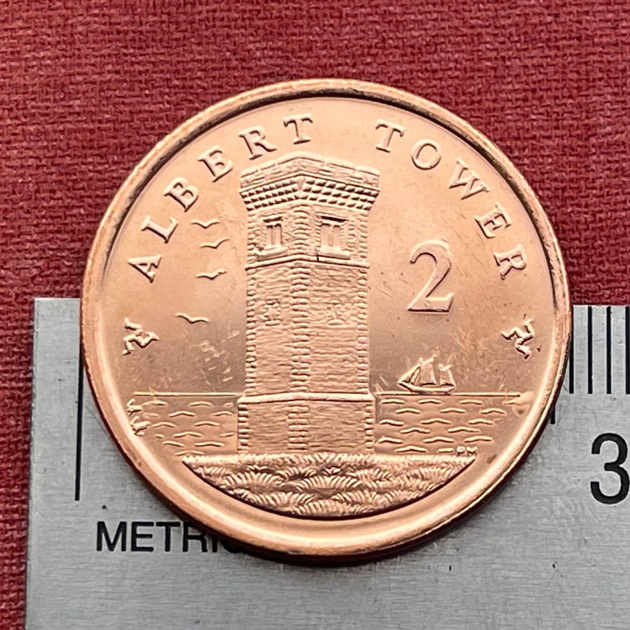 Albert Tower & Ship 2 Pence Isle of Man Authentic Coin Money for Jewelry and Craft Making (Prince Albert) (Lookout) (Watchtower)