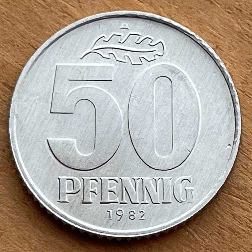 Hammer, Compass, Corn Wreath 50 Pfennig East Germany Authentic Coin Money for Jewelry and Craft Making (German Democratic Republic)
