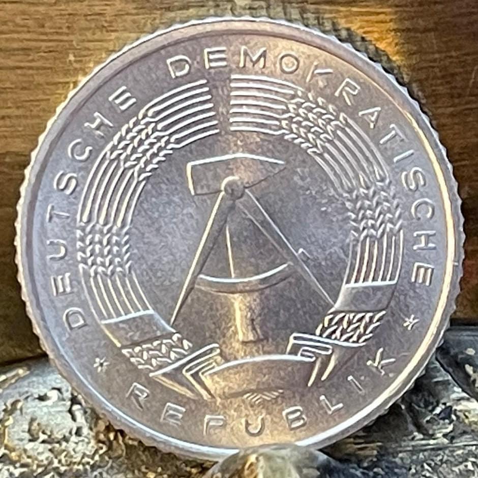 Hammer, Compass, Corn Wreath 50 Pfennig East Germany Authentic Coin Money for Jewelry and Craft Making (German Democratic Republic)