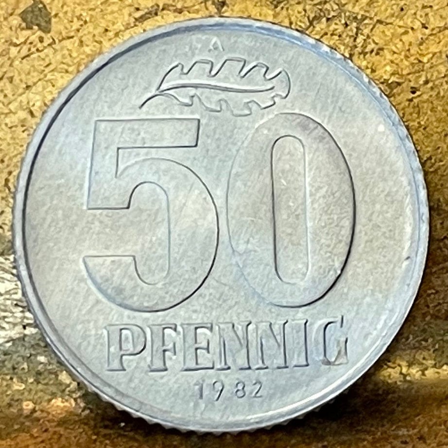Hammer, Compass, Corn Wreath 50 Pfennig East Germany Authentic Coin Money for Jewelry and Craft Making (German Democratic Republic)