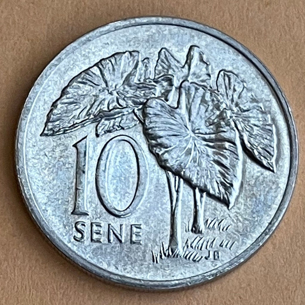 Taro Plant & President-for-Life Malietoa Tanumafili II 10 Sene Samoa Authentic Coin Money for Jewelry and Craft Making