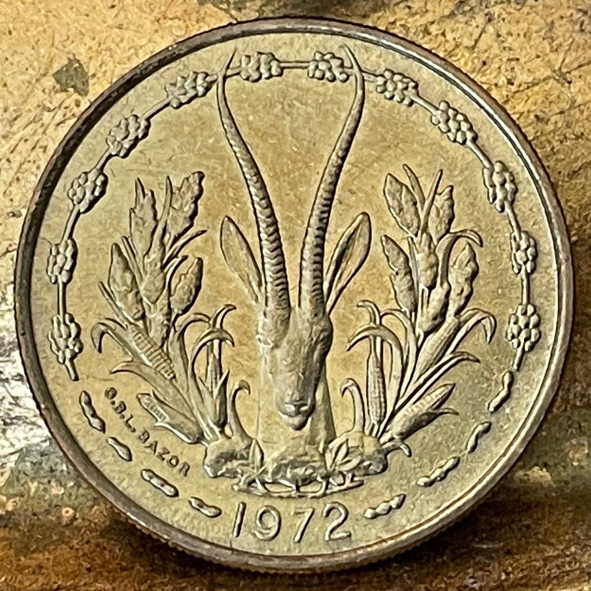 Dama Gazelle 25 CFA Francs & Akan Sawfish Goldweight West African States Authentic Coin Money for Jewelry and Crafts (Ashanti) Mhorr gazelle