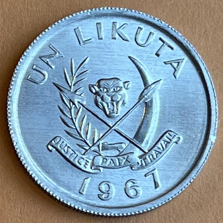 Leopard 1 Likuta Congo Authentic Coin Money for Jewelry and Craft Making (1967)