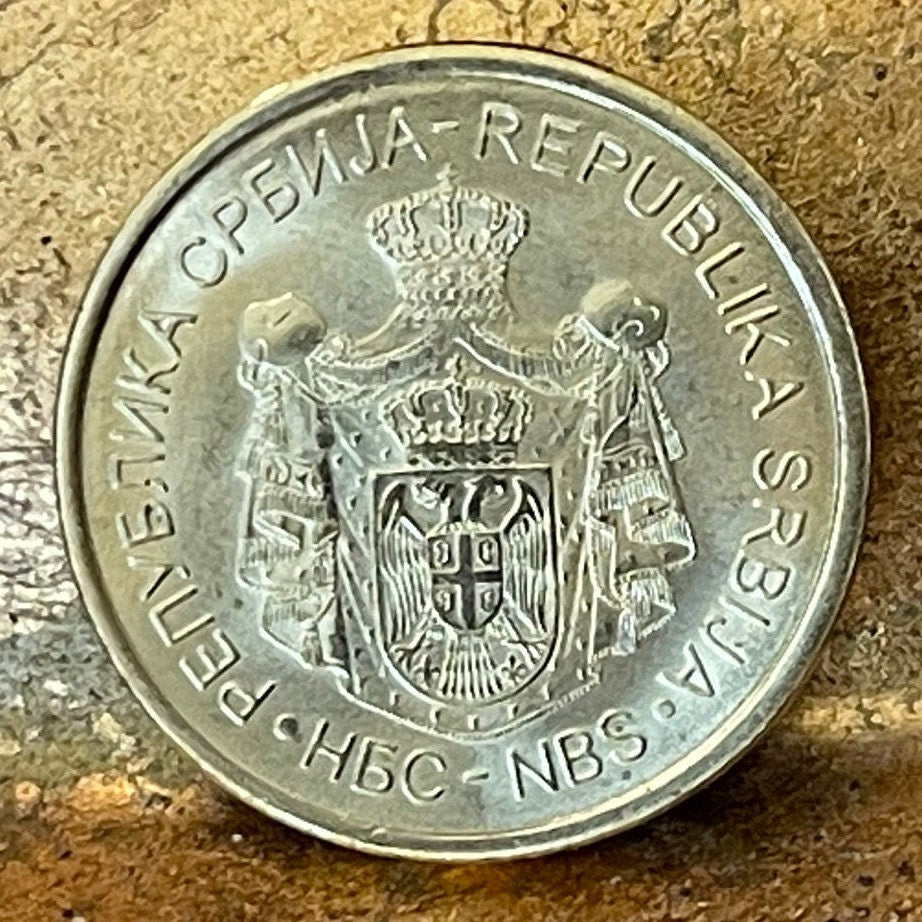 Privileged National Bank Building 1 Dinar Serbia Authentic Coin Money for Jewelry and Craft Making