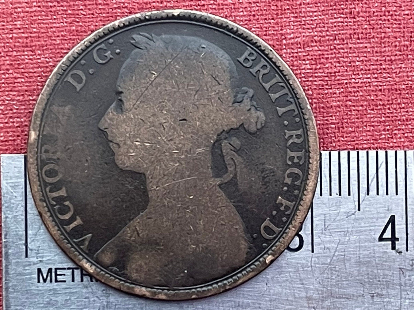 Queen Victoria (2nd Portrait) & Britannia with Trident 1 Penny Great Britain Authentic Coin Money for Jewelry (Bun Head) CONDITION: FAIR