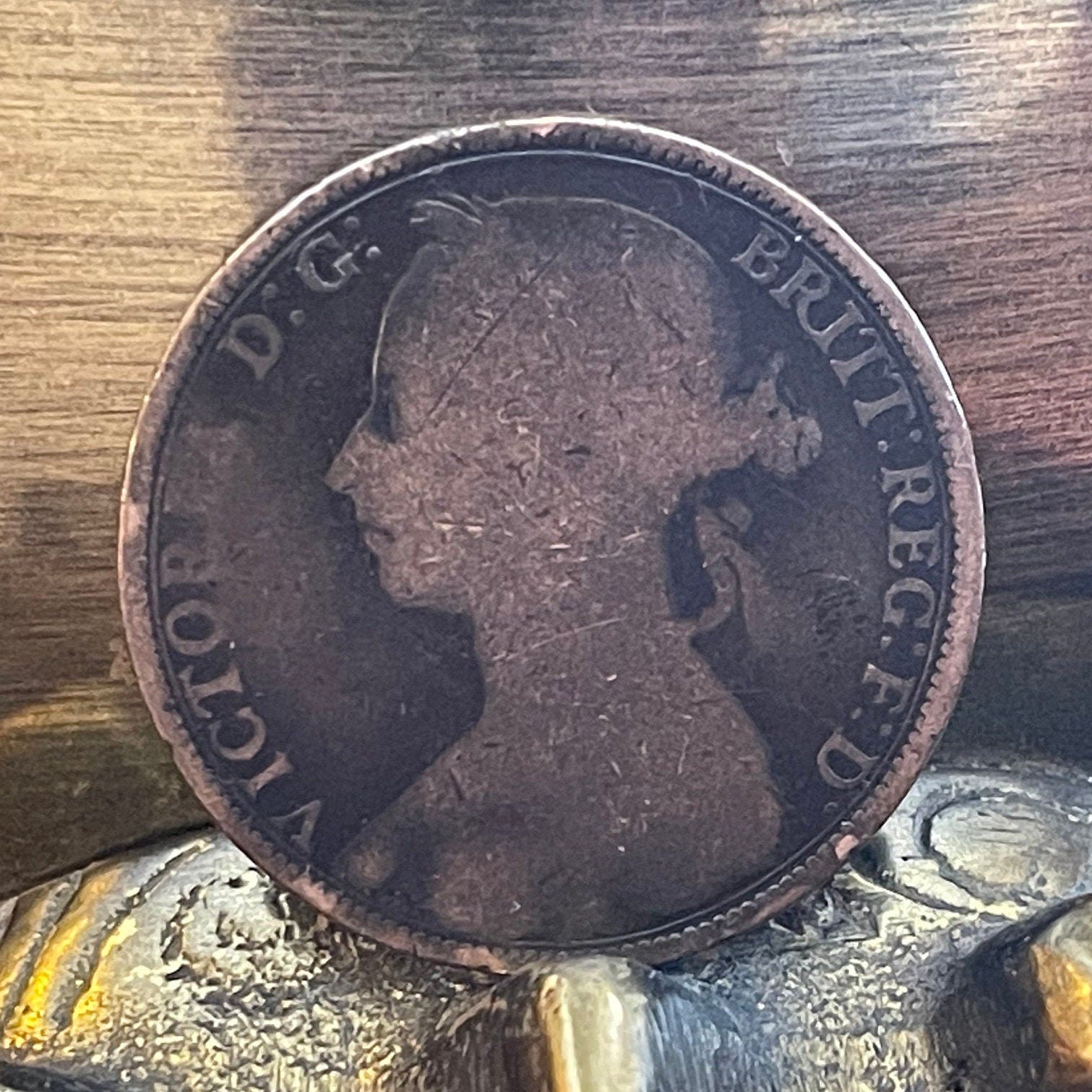 Queen Victoria (2nd Portrait) & Britannia with Trident 1 Penny Great Britain Authentic Coin Money for Jewelry (Bun Head) CONDITION: FAIR