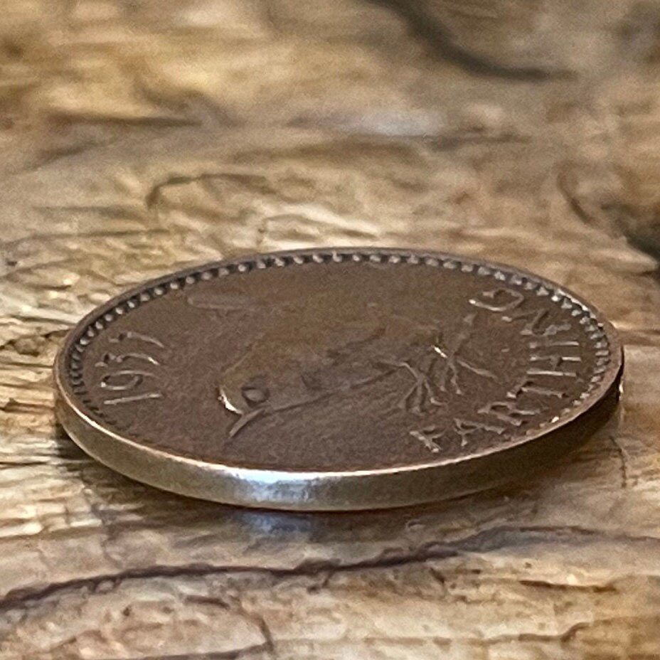 Eurasian Wren & King George VI 1 Farthing Great Britain Authentic Coin Money for Jewelry and Craft Making