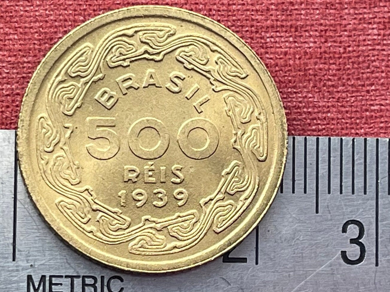 Author Machado de Assis & Marajoara Motif 500 Réis Brazil Authentic Coin Money for Jewelry (Pre-Columbian) (Matrilineal) (Goddess) (1939)