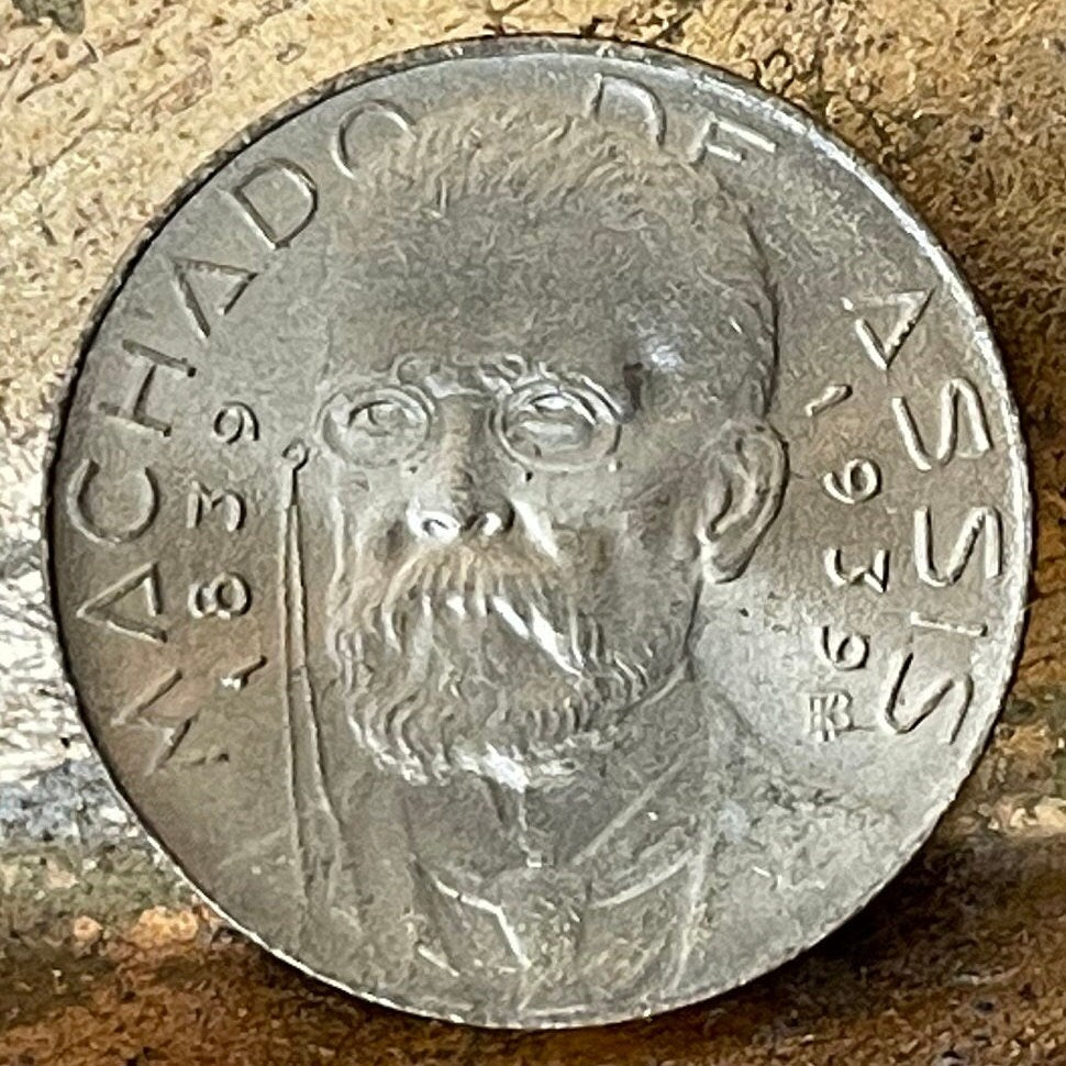 Author Machado de Assis & Marajoara Motif 500 Réis Brazil Authentic Coin Money for Jewelry (Pre-Columbian) (Matrilineal) (Goddess) (1939)