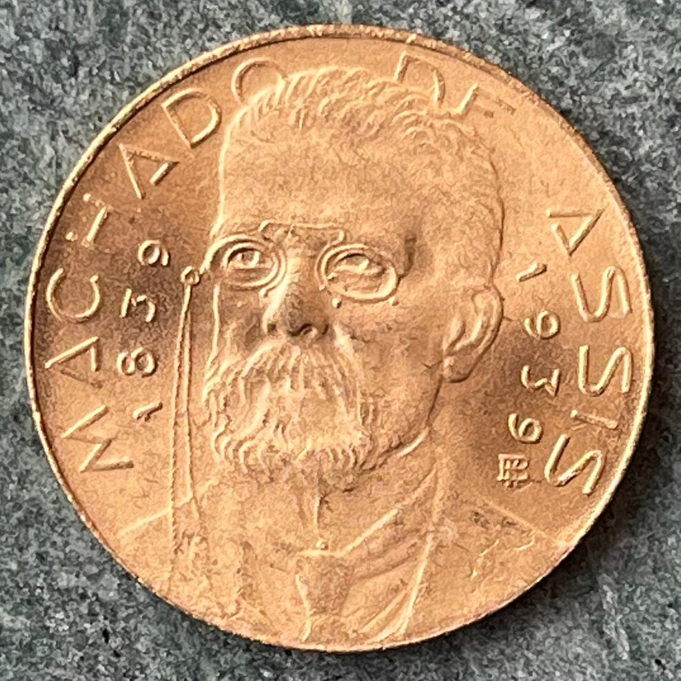 Author Machado de Assis & Marajoara Motif 500 Réis Brazil Authentic Coin Money for Jewelry (Pre-Columbian) (Matrilineal) (Goddess) (1939)