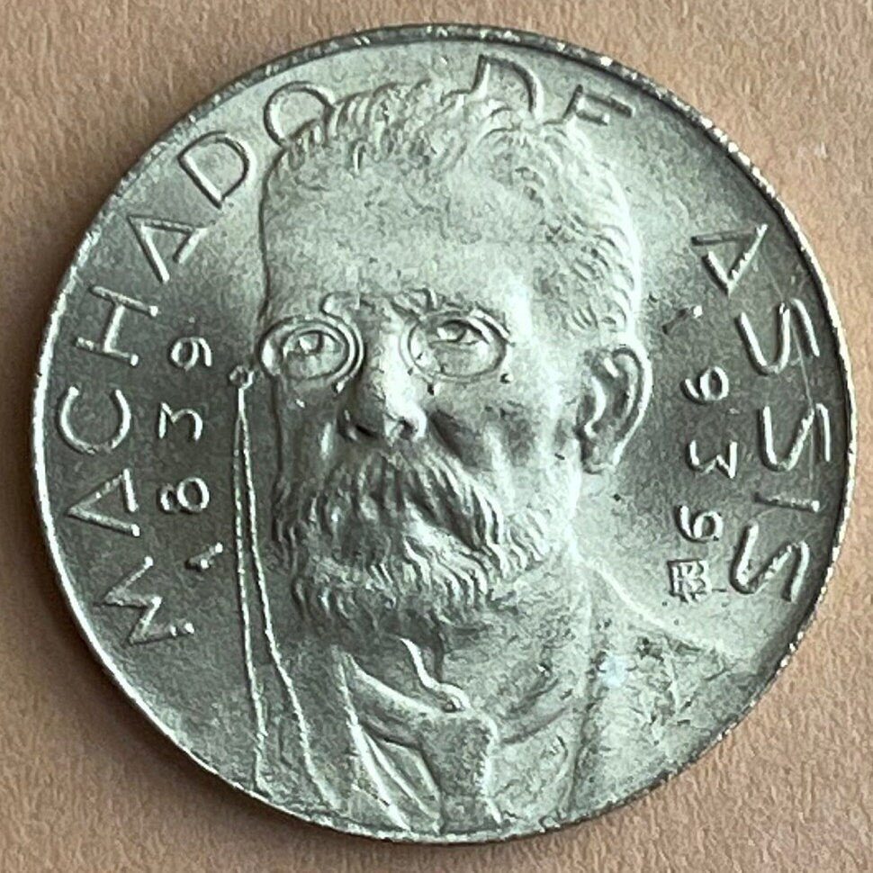Author Machado de Assis & Marajoara Motif 500 Réis Brazil Authentic Coin Money for Jewelry (Pre-Columbian) (Matrilineal) (Goddess) (1939)