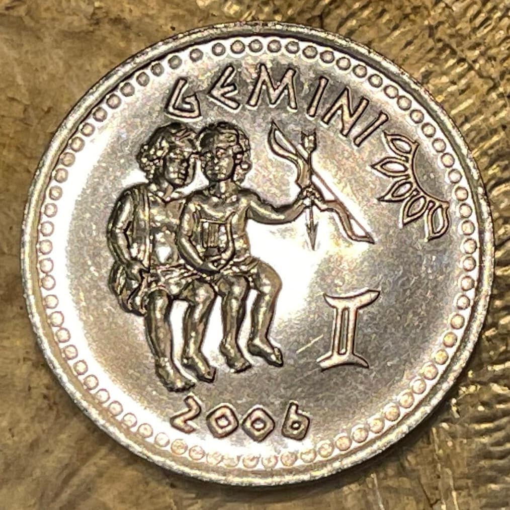 Gemini the Twins 10 Shillings Somaliland Authentic Coin Money for Jewelry and Crafts (Zodiac Series) (Astrology) (Castor) (Pollux) Dioscuri
