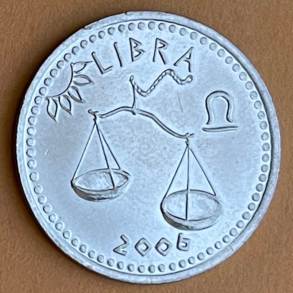 Libra 10 Shillings Somaliland Authentic Coin Money for Jewelry and Craft Making (Zodiac Series) Scales (Astrology) Themis (Justice) Balance