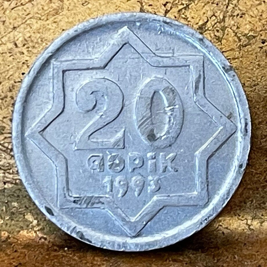 Star and Crescent 20 Qapik Azerbaijan Authentic Coin Money for Jewelry and Craft Making (Ottoman Empire) (Eight Pointed Star)