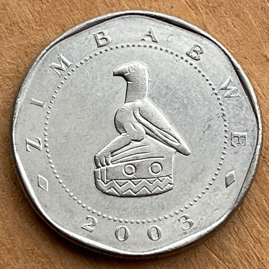 Statue of the Unknown Soldier & Great Zimbabwe Bird 25 Dollars Zimbabwe Authentic Coin Money for Jewelry (Heroes Acre) (Harare) (Shona)