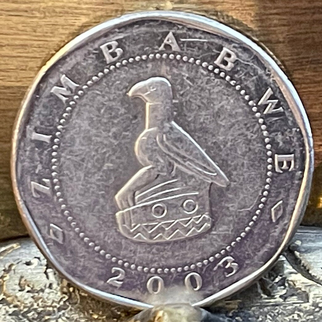 Statue of the Unknown Soldier & Great Zimbabwe Bird 25 Dollars Zimbabwe Authentic Coin Money for Jewelry (Heroes Acre) (Harare) (Shona)