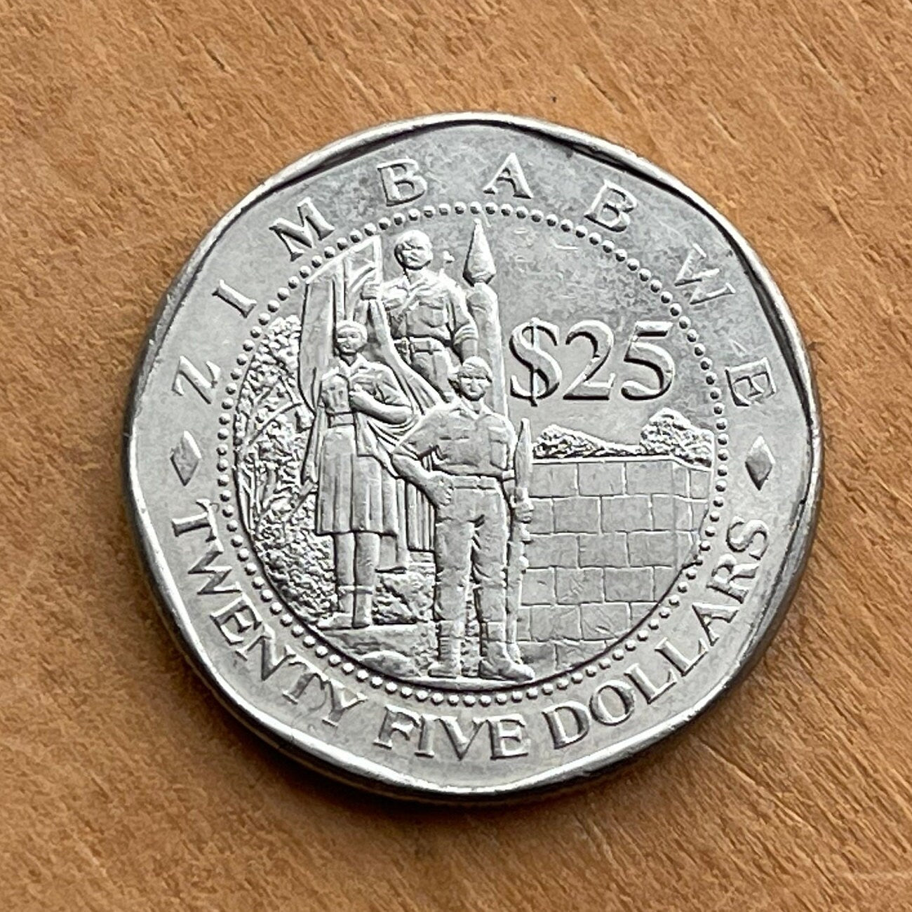 Statue of the Unknown Soldier & Great Zimbabwe Bird 25 Dollars Zimbabwe Authentic Coin Money for Jewelry (Heroes Acre) (Harare) (Shona)
