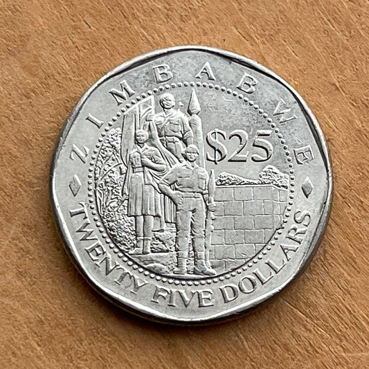 Statue of the Unknown Soldier & Great Zimbabwe Bird 25 Dollars Zimbabwe Authentic Coin Money for Jewelry (Heroes Acre) (Harare) (Shona)