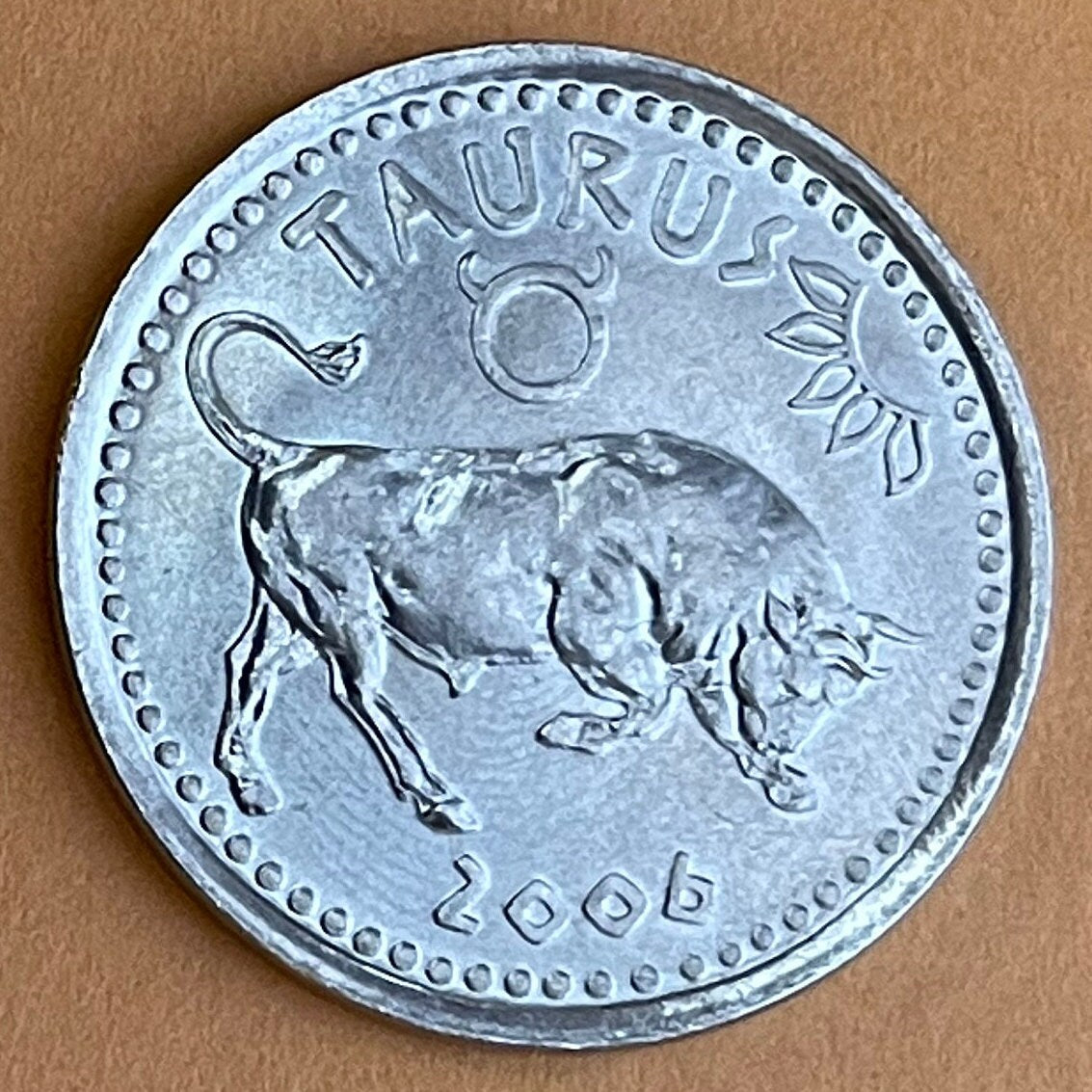 Taurus the Bull 10 Shillings Somaliland Authentic Coin Money for Jewelry and Craft Making (Zodiac Series) (Astrology) Bull of Heaven