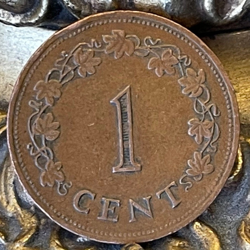 George Cross 1 Cent Malta Authentic Coin Money for Jewelry and Craft Making (For Gallantry) (St George and the Dragon) (Dolphins) VERY FINE