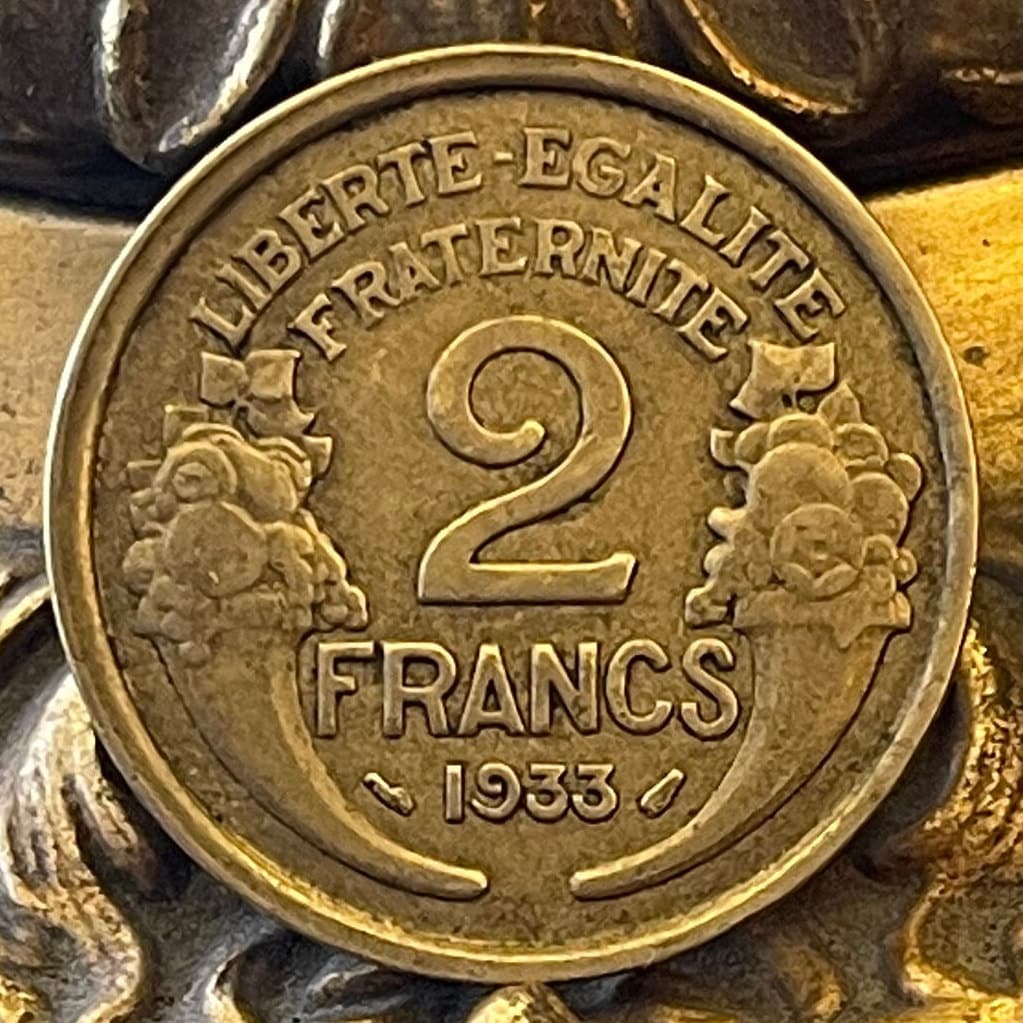 Marianne 2 Francs & Liberté, Égalité, Fraternité France Authentic Coin Money for Jewelry (Liberty Equality Brotherhood) (Third Republic)