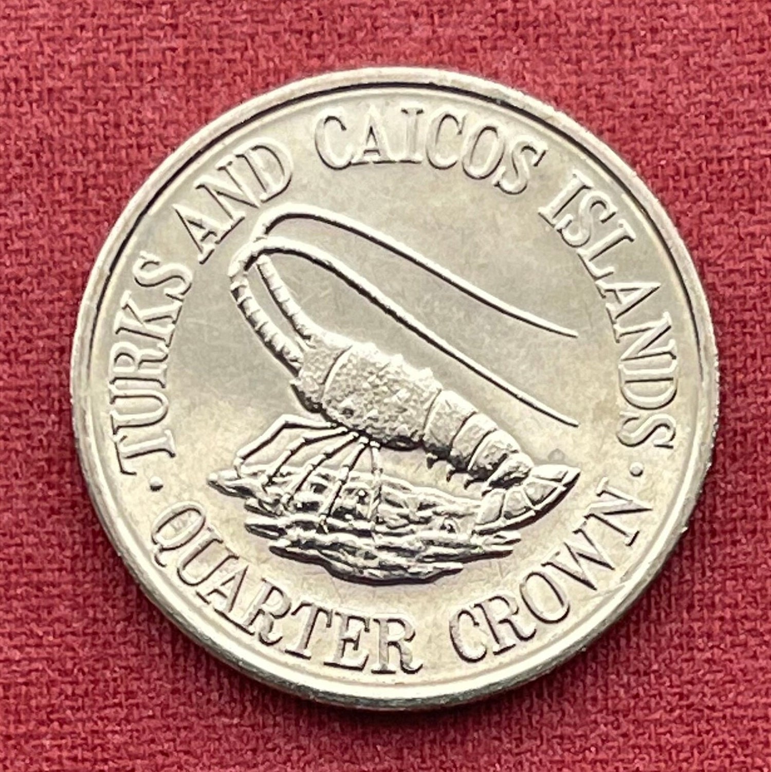 Spiny Lobster Quarter Crown Turks and Caicos Authentic Coin Money for Jewelry and Craft Making (1981) (Sea Crayfish) (Langusta)