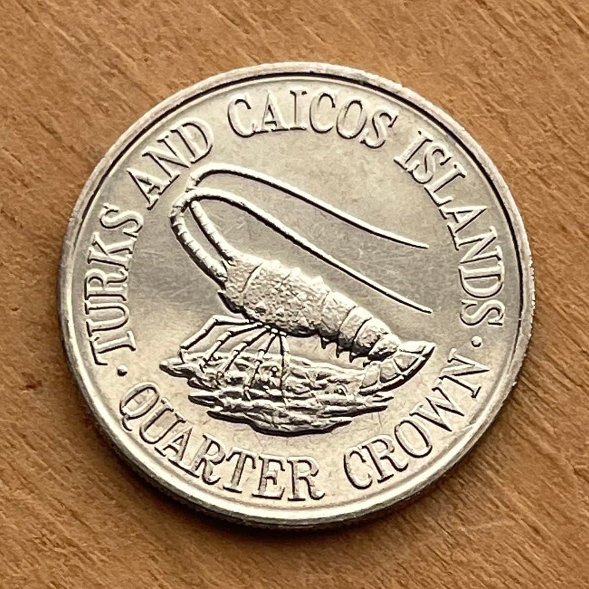Spiny Lobster Quarter Crown Turks and Caicos Authentic Coin Money for Jewelry and Craft Making (1981) (Sea Crayfish) (Langusta)