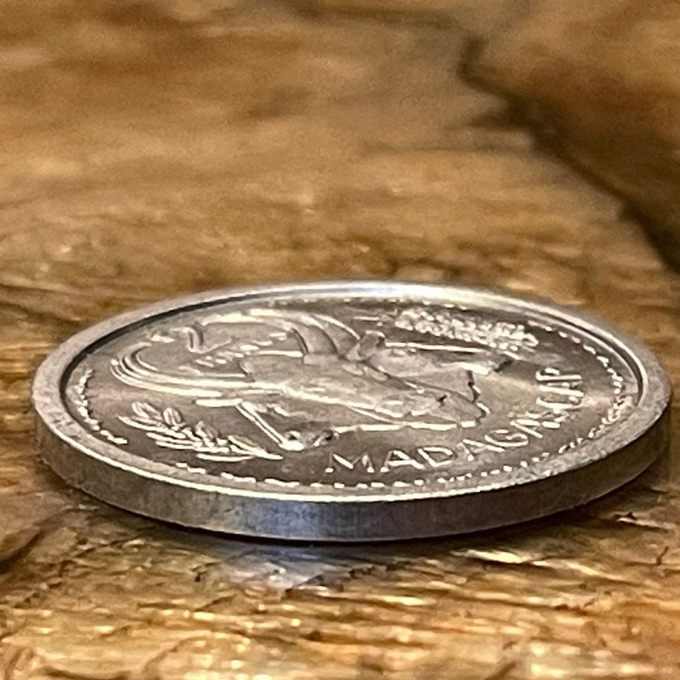 Three Zebu & Marianne in Winged Phrygian Cap 2 Francs Madagascar Authentic Coin Money for Jewelry and Craft Making (Omby) 1948