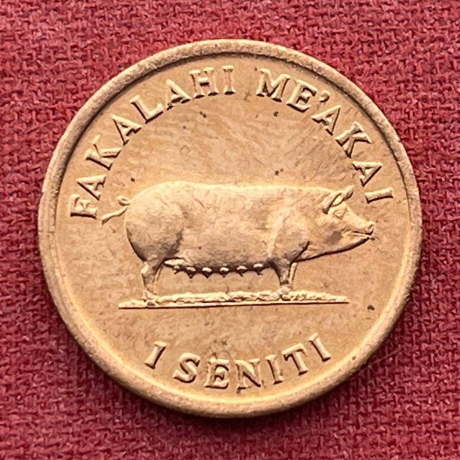 Sow Pig & Ear of Corn 1 Seniti Tonga Authentic Coin Charm for Jewelry and Craft Making (Grow More Food) Fertility Penny (Bacon Ham Pork)