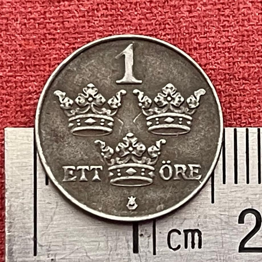 Crowned GGV Monogram 1 Öre (King Gustaf V) & Three Crowns Sweden Authentic Coin Money for Jewelry (Iron Coin) (Kalmar Union)