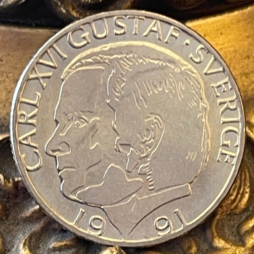 King Carl XVI Gustaf 1 Krona Sweden Authentic Coin Money for Jewelry and Craft Making (Three Crowns)